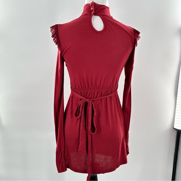 Chloe K womens top size S maroon red long sleeve lace Swiss dot mock turtleneck - Picture 5 of 10